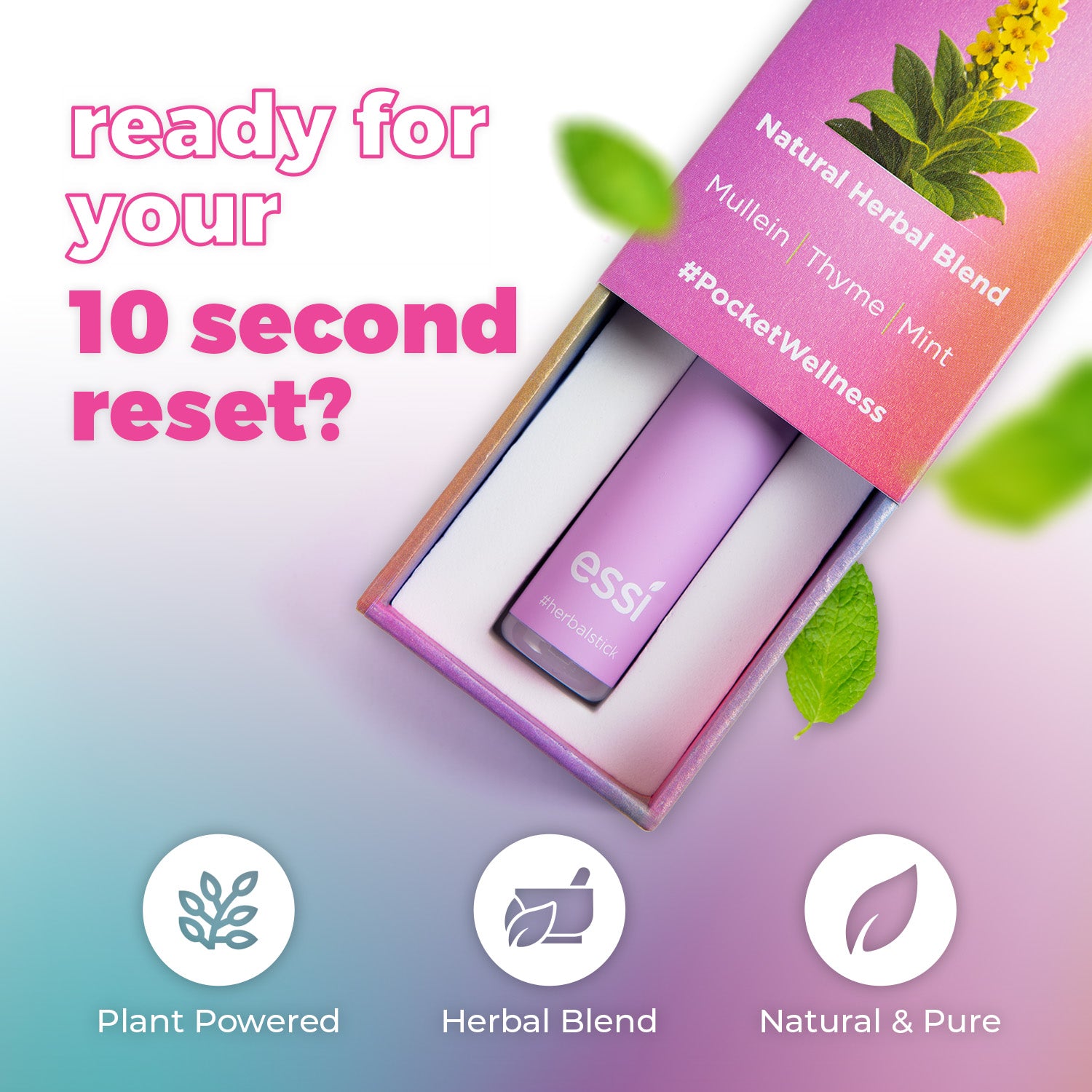 Essi Essential oil pen for smoking with packaging and text on a gradient background